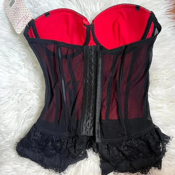 y2k corset lingerie top/ black and red bustier top Size M